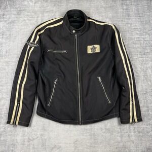 Toronto Maple Leafs Jacket Mens Large Black Roger Edwards Moto Cafe Racer Biker